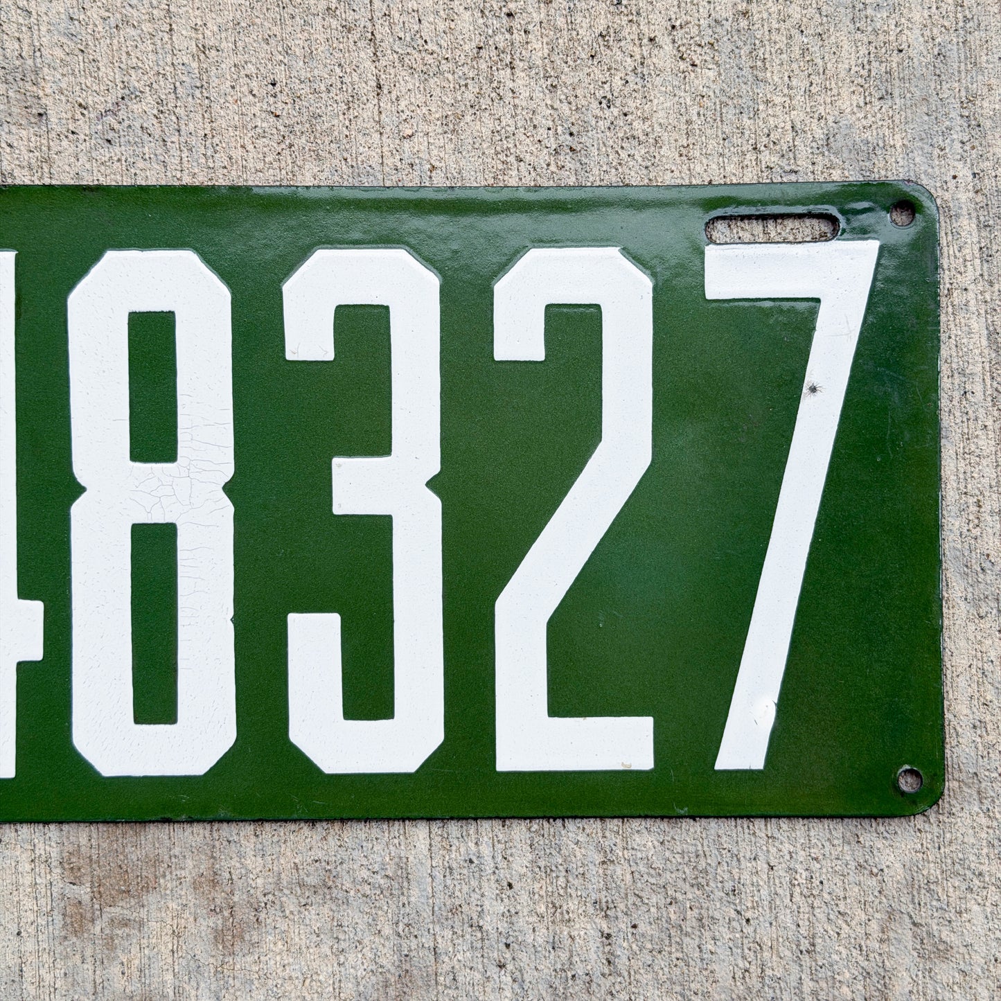 Photo of a 1913 Pennsylvania Porcelain License Plate Auto Tag Garage Decor Vintage High Quality Number 1 Tab 48327 with original patina