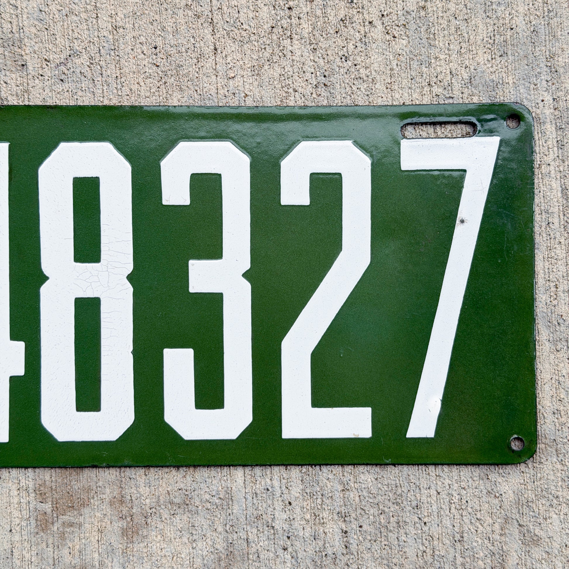 Photo of a 1913 Pennsylvania Porcelain License Plate Auto Tag Garage Decor Vintage High Quality Number 1 Tab 48327 with original patina