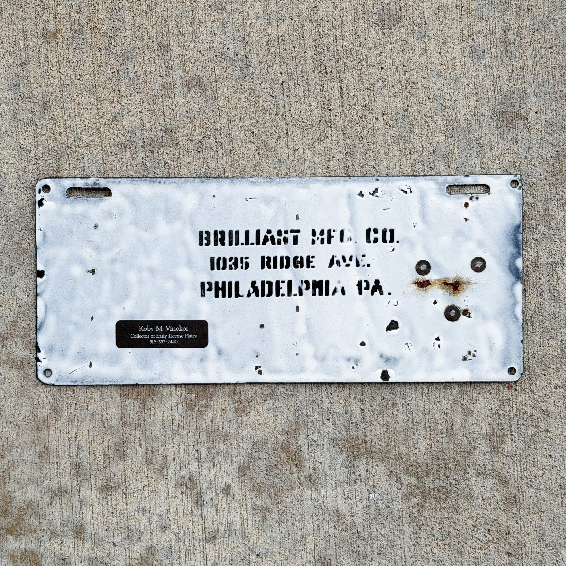 Photo of a 1913 Pennsylvania Porcelain License Plate Auto Tag Garage Decor Vintage High Quality Number 1 Tab 48327 with original patina