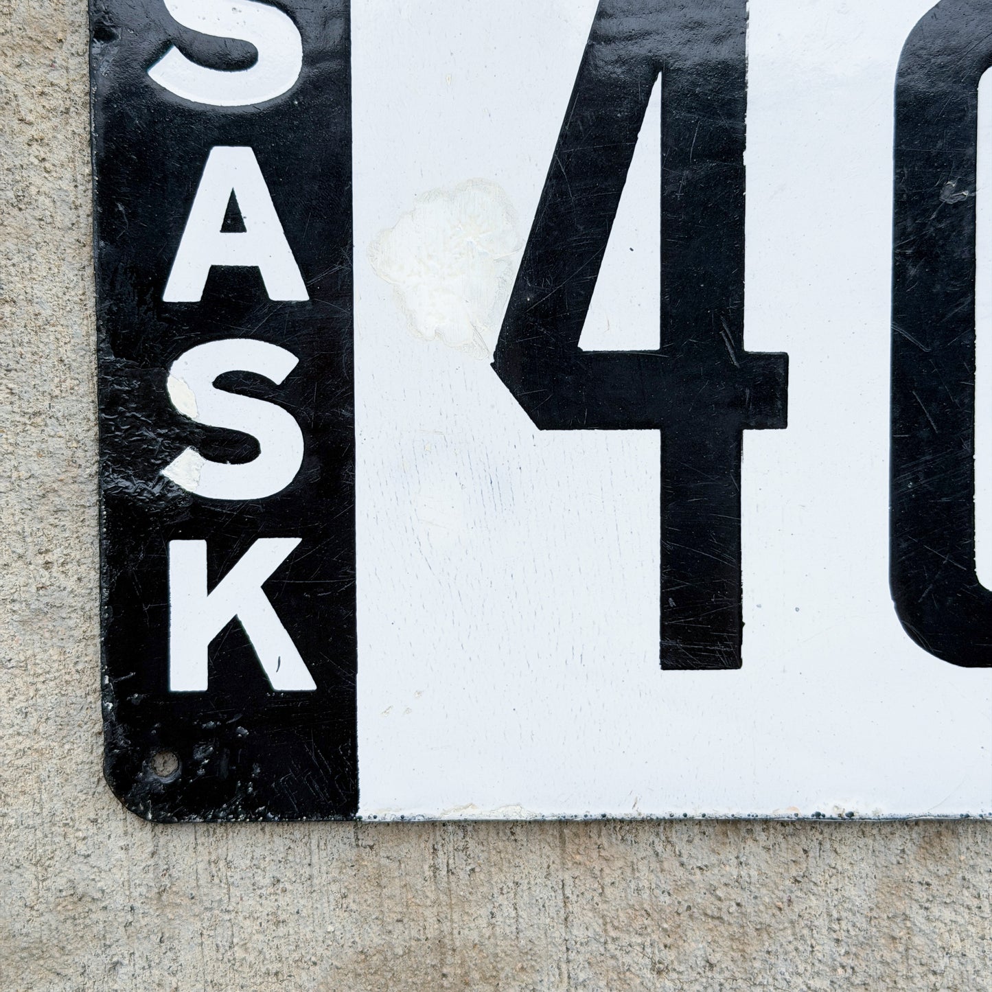 Photo of a 1913 Saskatchewan Porcelain License Plate Auto Tag Garage Decor Vintage 407 with original patina
