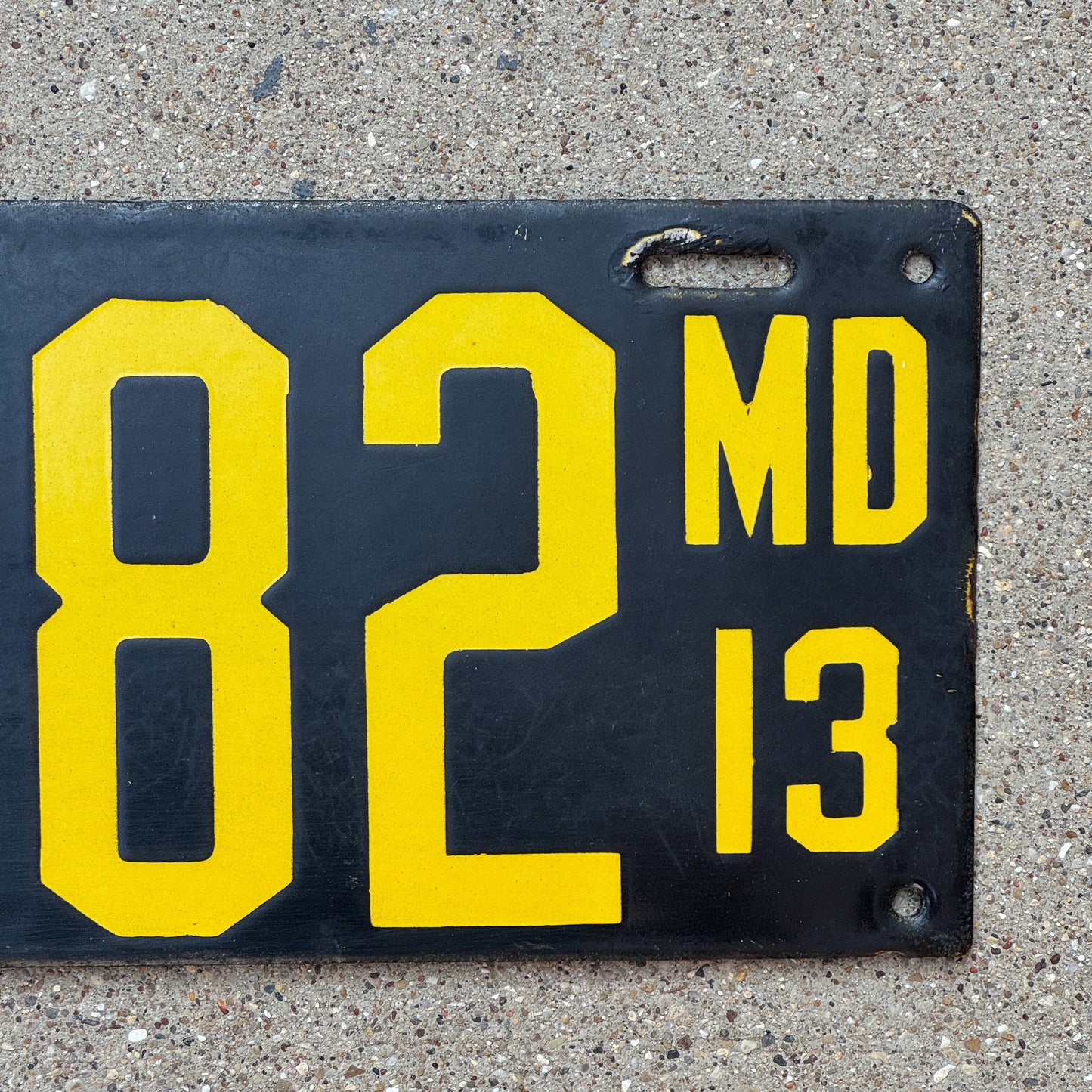 1913 Maryland Porcelain License Plate Auto Tag Low Number Four Digit 5382
