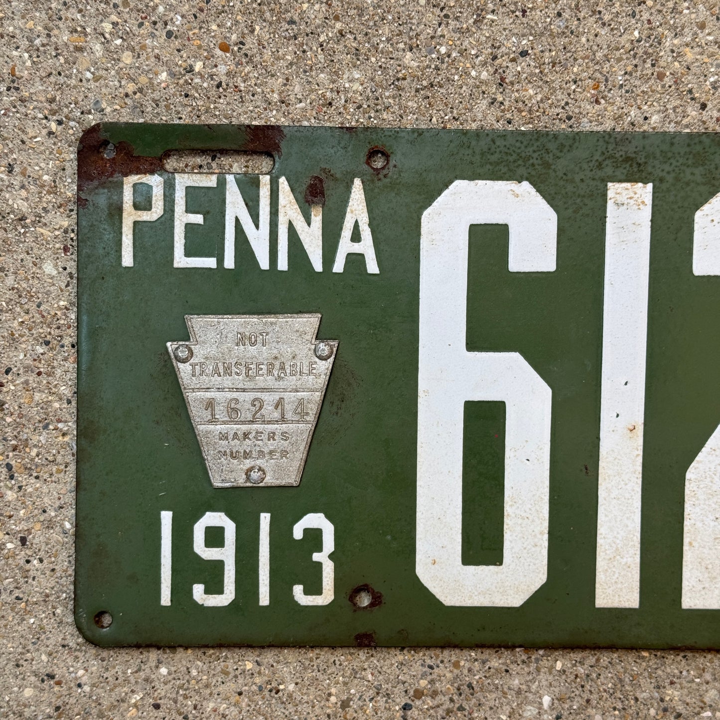 1913 Pennsylvania Porcelain License Plate Auto Tag Four Digit 6122