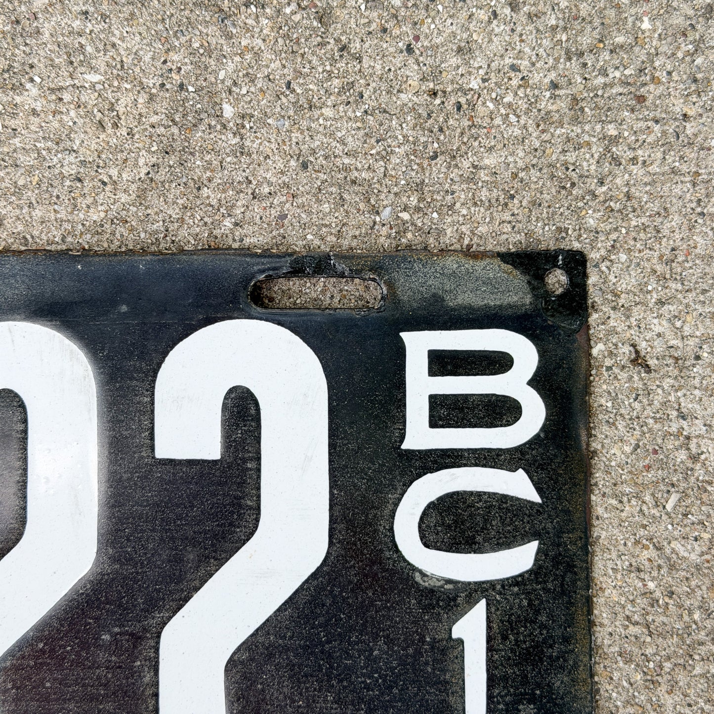Photo of a 1914 British Columbia Porcelain Dealer License Plate Auto Tag Garage Decor Vintage High Quality D 622 with original patina