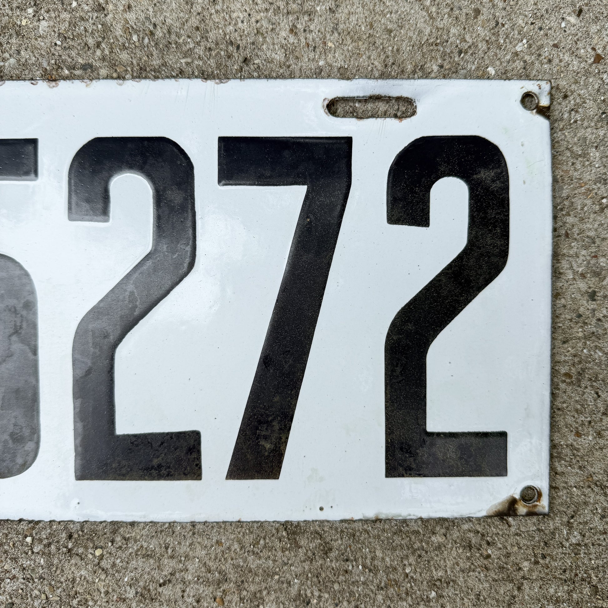 Photo of a 1914 British Columbia Porcelain License Plate Auto Tag Garage Decor Vintage High Quality 5272 with original patina