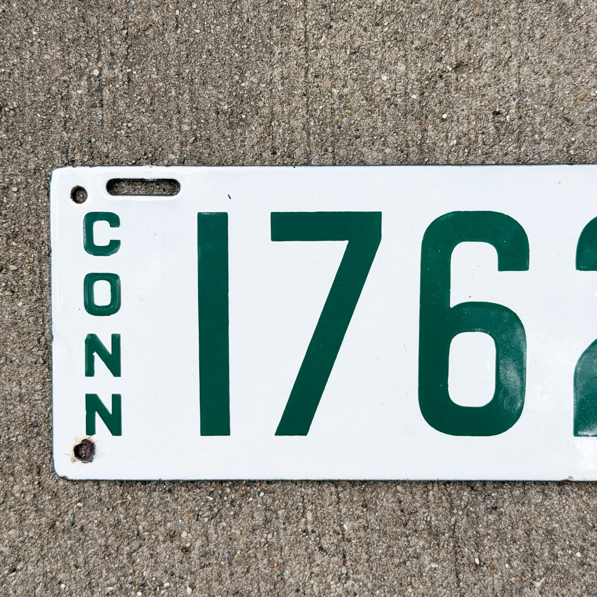 Photo of a 1914 Connecticut Porcelain Commercial License Plate Auto Tag Garage Decor Vintage High Quality Four Digit 1762 with original patina