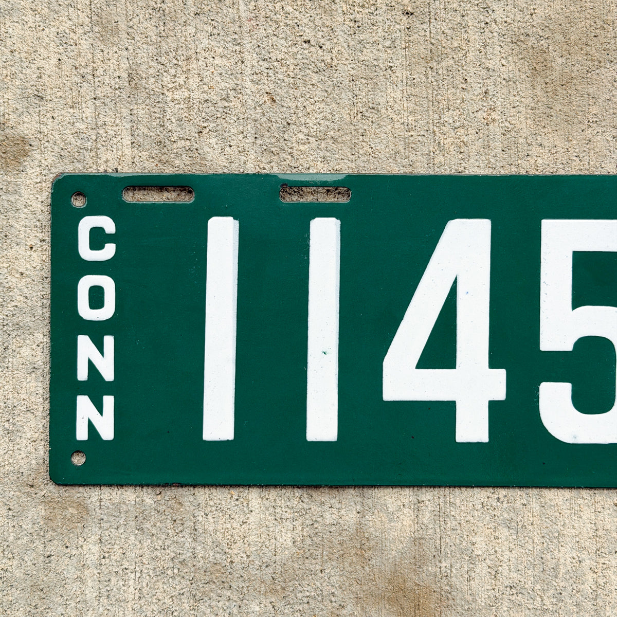 Photo of a 1914 Connecticut Porcelain License Plate Auto Tag Garage Decor Vintage High Quality 11458 with original patina