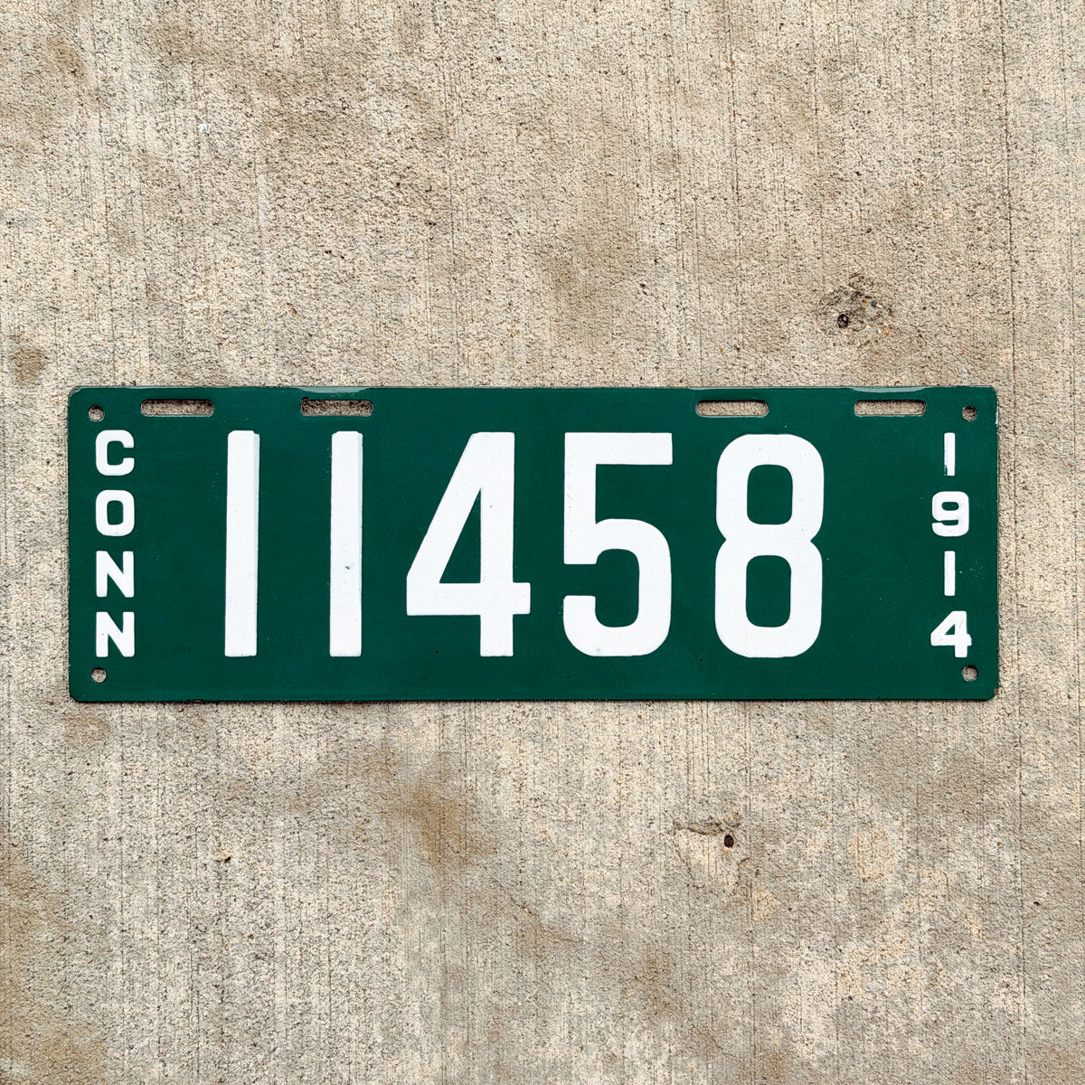 Photo of a 1914 Connecticut Porcelain License Plate Auto Tag Garage Decor Vintage High Quality 11458 with original patina