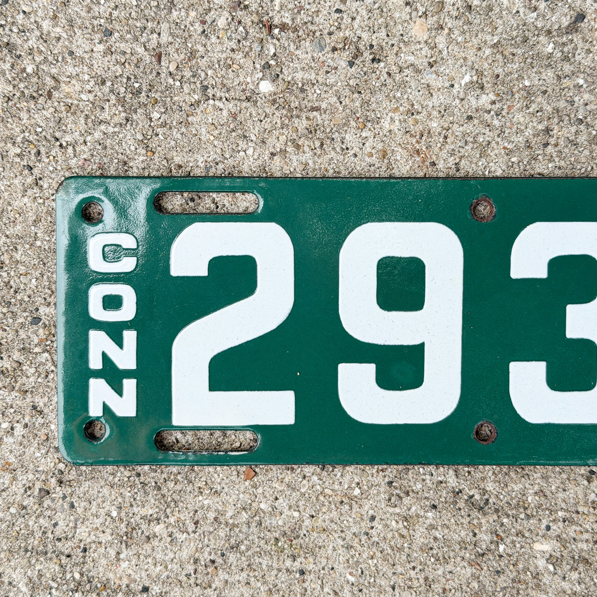 Photo of a 1914 Connecticut Porcelain Motorcycle License Plate Auto Tag Garage Decor Vintage High Quality Four Digit 2936 with original patina