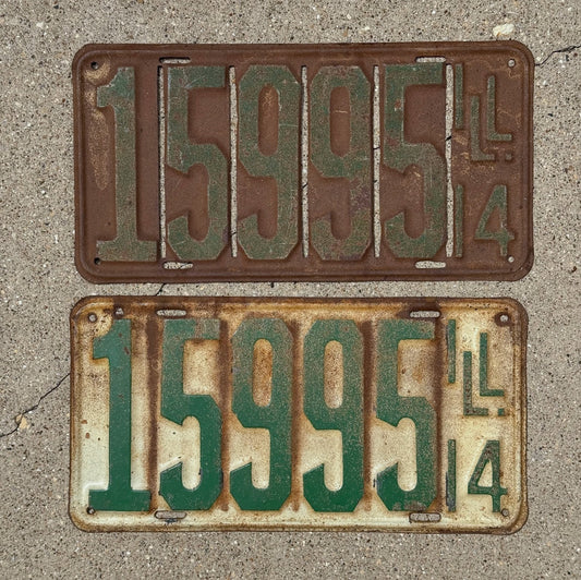 Photo of a 1914 Illinois License Plate Pair Auto Tag Garage Decor Vintage 15995 with original patina