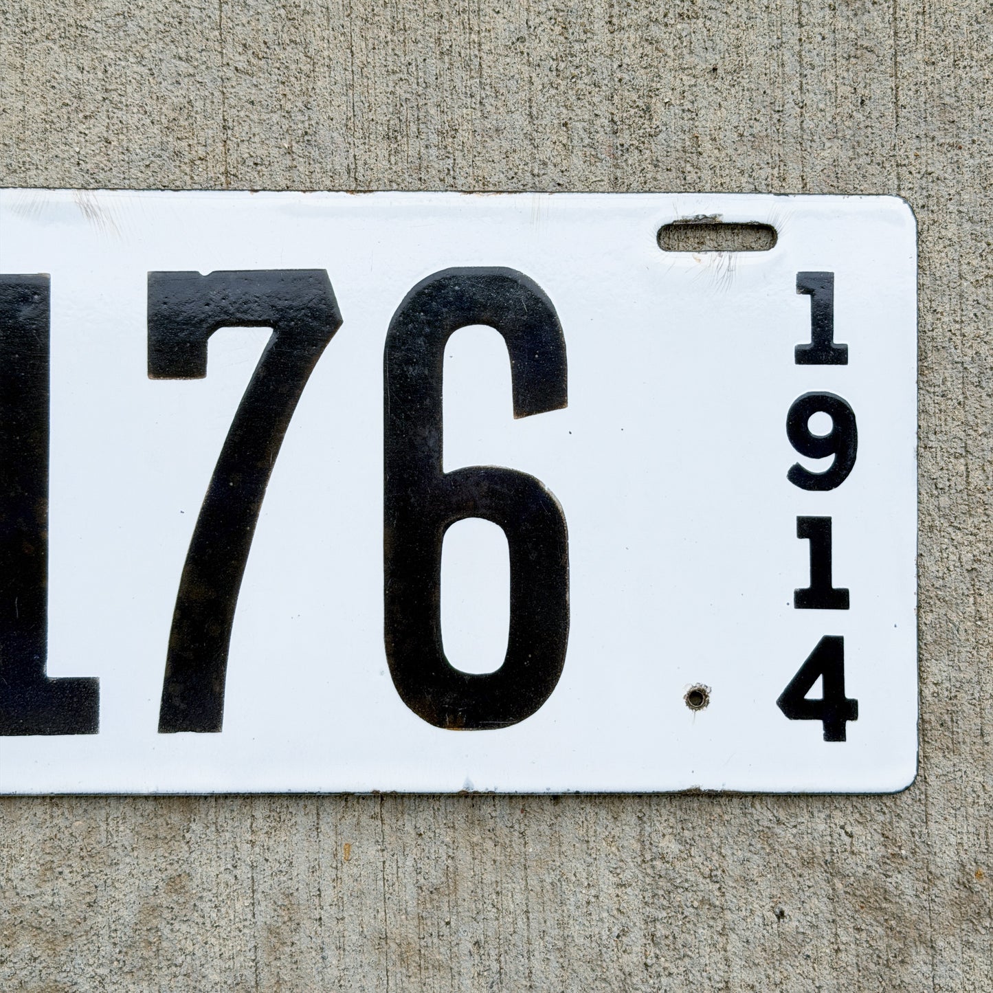 Photo of a 1914 Louisiana Porcelain License Plate Auto Tag Garage Decor Vintage High Quality 176 with original patina