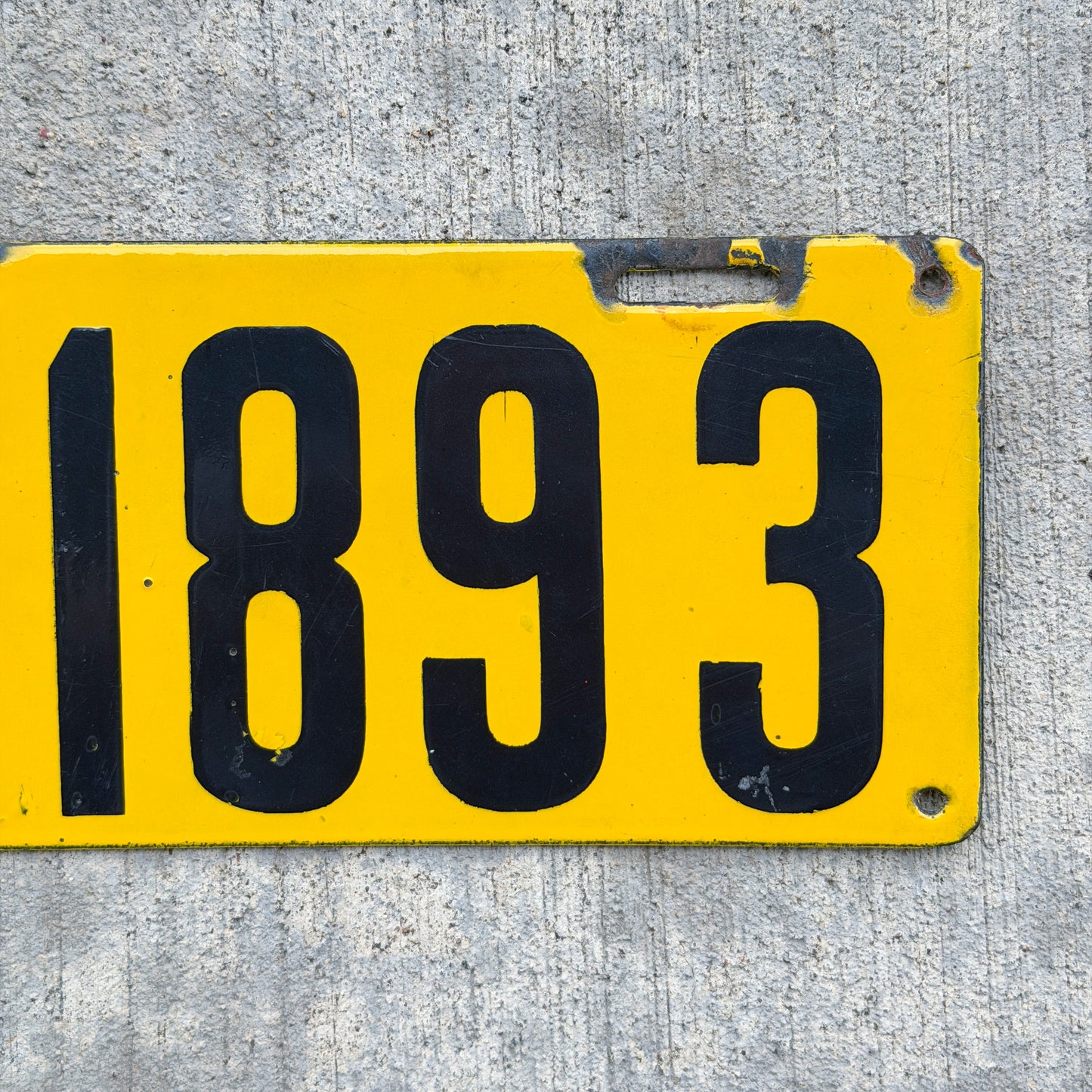 Photo of a 1914 Manitoba Porcelain License Plate Auto Tag Garage Decor Vintage High Quality 1893 with original patina