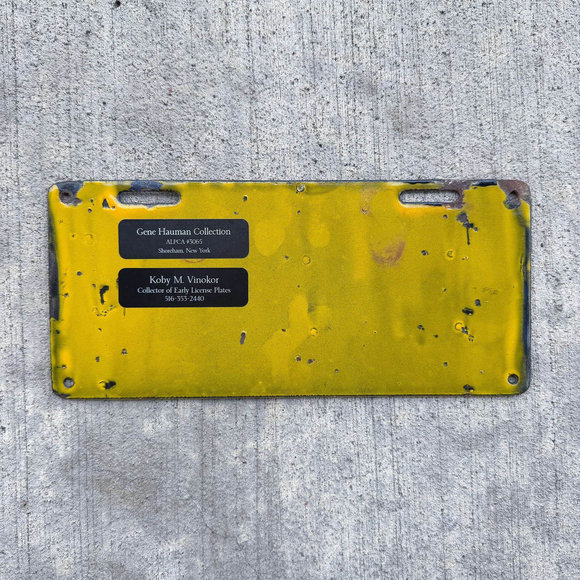 Photo of a 1914 Manitoba Porcelain License Plate Auto Tag Garage Decor Vintage High Quality 1893 with original patina