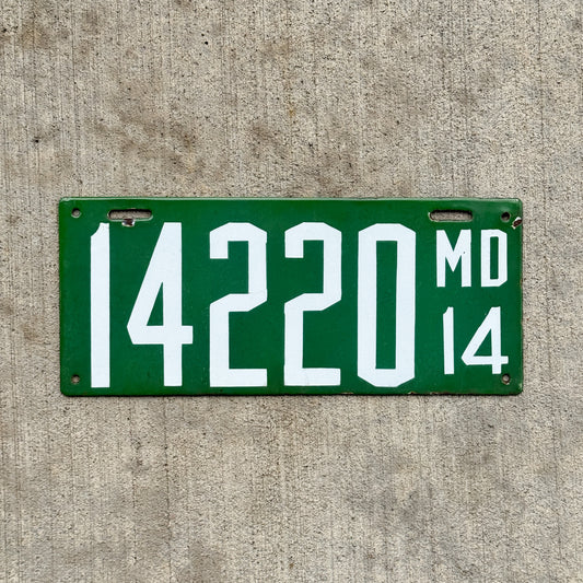 Photo of a 1914 Maryland Porcelain License Plate Auto Tag Garage Decor Vintage High Quality 14220 with original patina