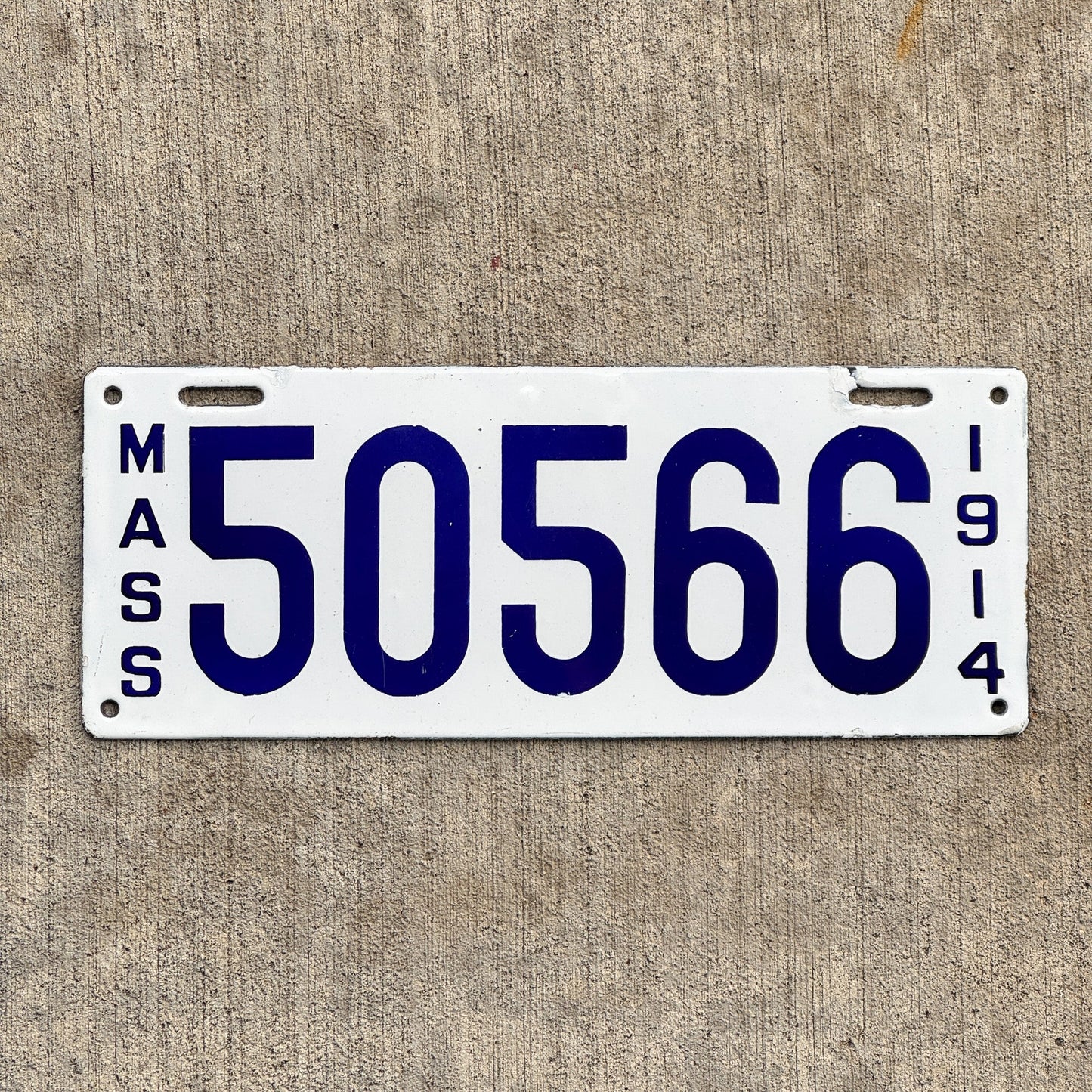 Photo of a 1914 Massachusetts Porcelain License Plate Auto Tag 1 Vintage Garage High Quality 50566 with original patina