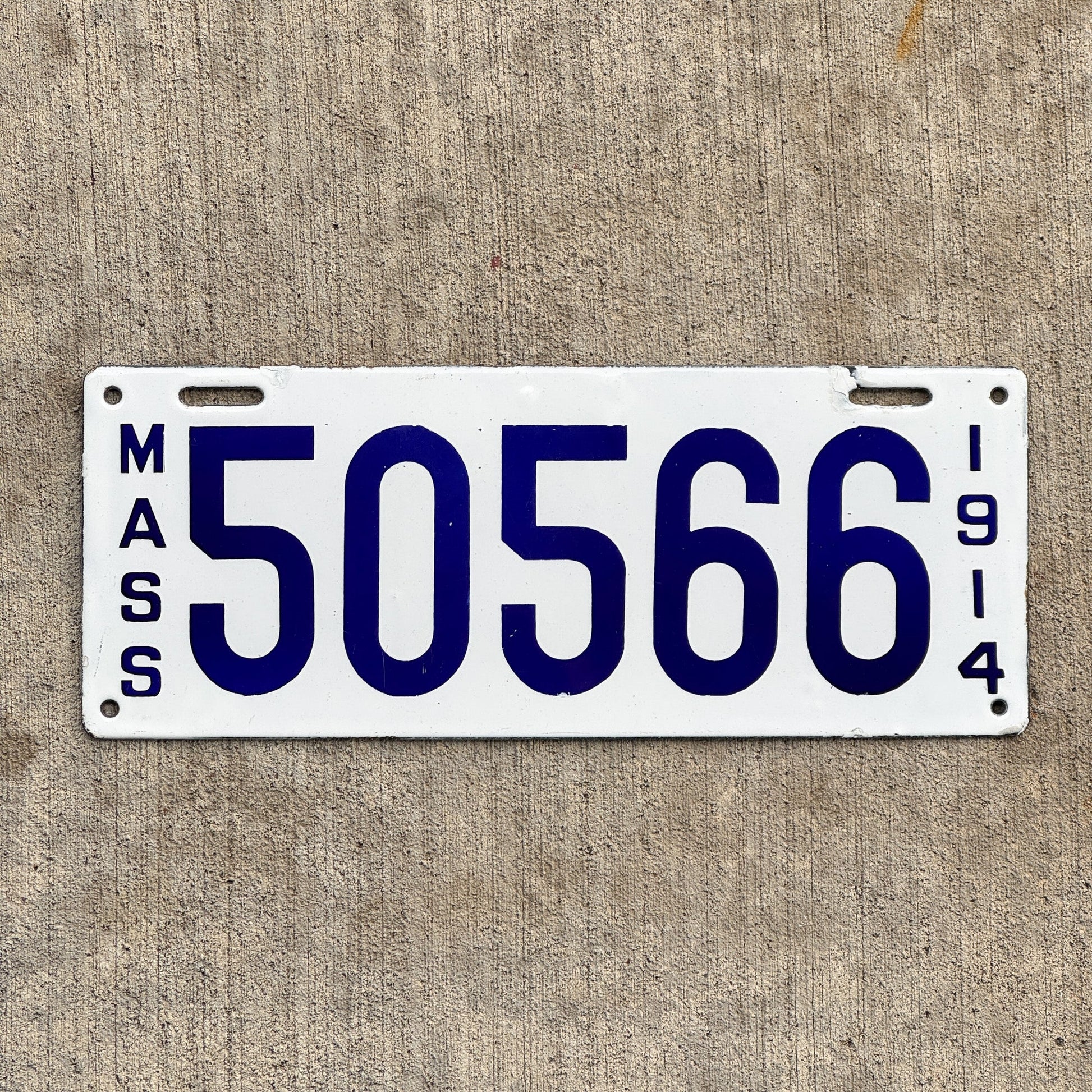 Photo of a 1914 Massachusetts Porcelain License Plate Auto Tag 1 Vintage Garage High Quality 50566 with original patina