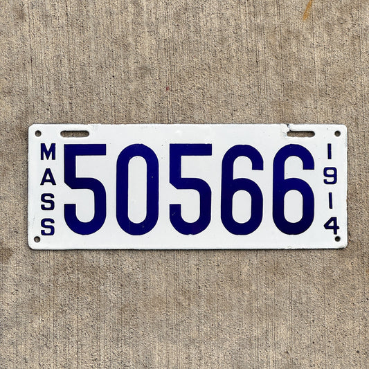 Photo of a 1914 Massachusetts Porcelain License Plate Auto Tag 1 Vintage Garage High Quality 50566 with original patina