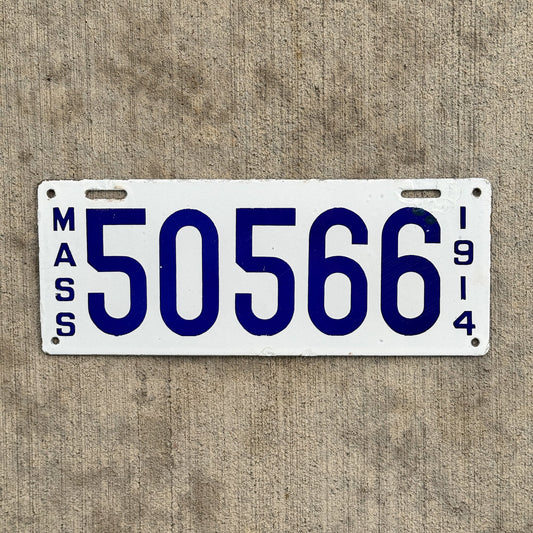 Photo of a 1914 Massachusetts Porcelain License Plate Auto Tag 2 Vintage Garage High Quality 50566 with original patina