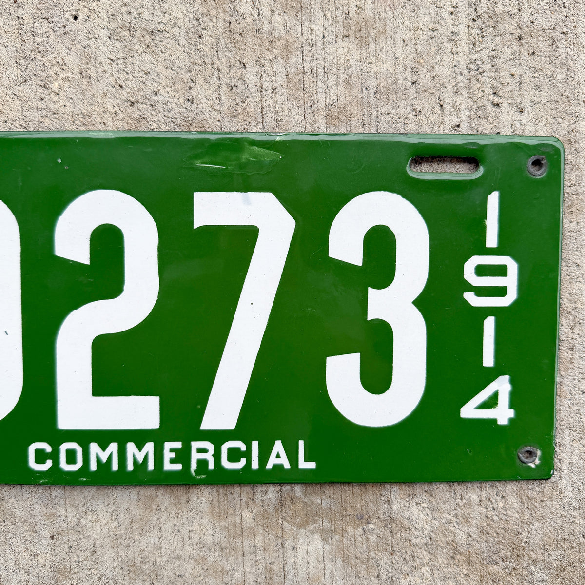 Photo of a 1914 New Hampshire Porcelain Commercial License Plate Auto Tag Garage Decor Vintage High Quality 0273 with original patina