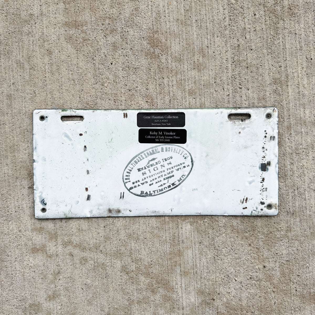 Photo of a 1914 New Hampshire Porcelain Commercial License Plate Auto Tag Garage Decor Vintage High Quality 0273 with original patina