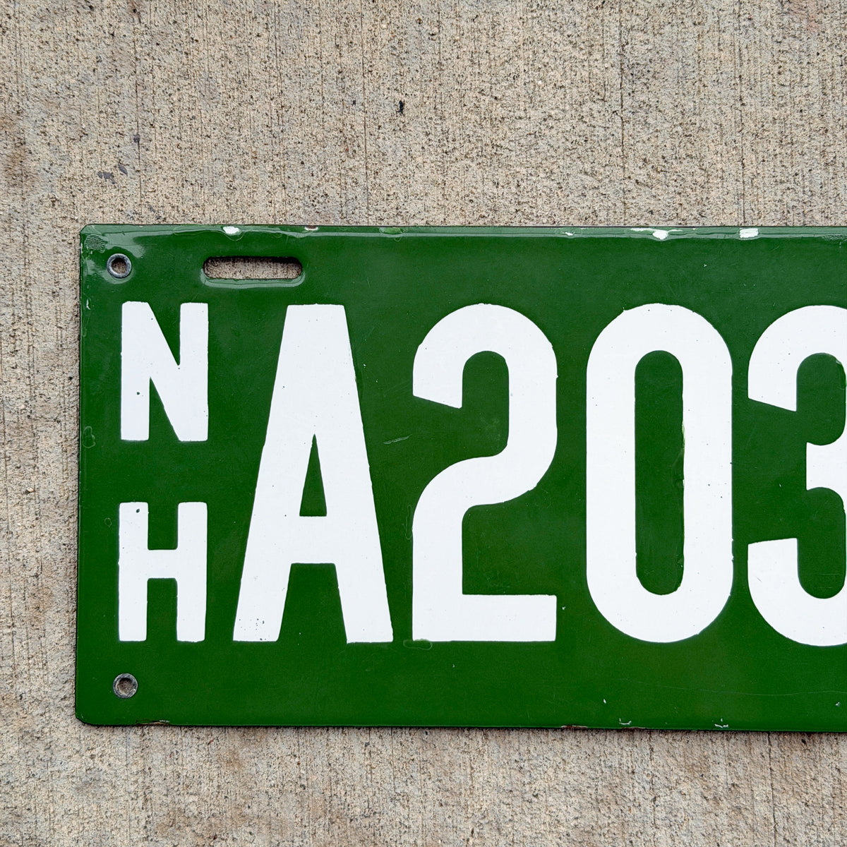 Photo of a 1914 New Hampshire Porcelain Dealer License Plate Auto Tag Garage Decor Vintage High Quality A 203 D with original patina