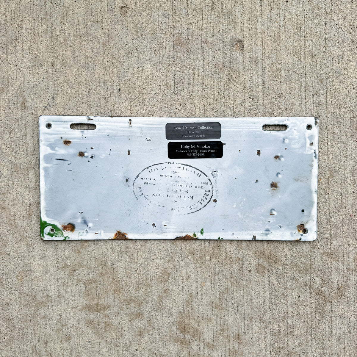 Photo of a 1914 New Hampshire Porcelain Dealer License Plate Auto Tag Garage Decor Vintage High Quality A 203 D with original patina