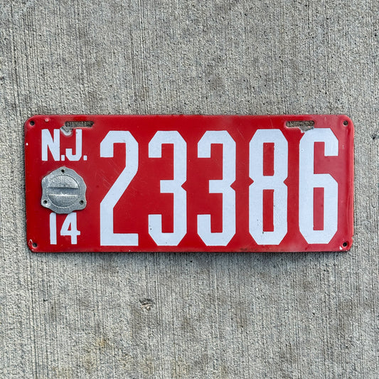 Photo of a 1914 New Jersey Porcelain License Plate Auto Tag 2 Vintage Garage 23386 with original patina