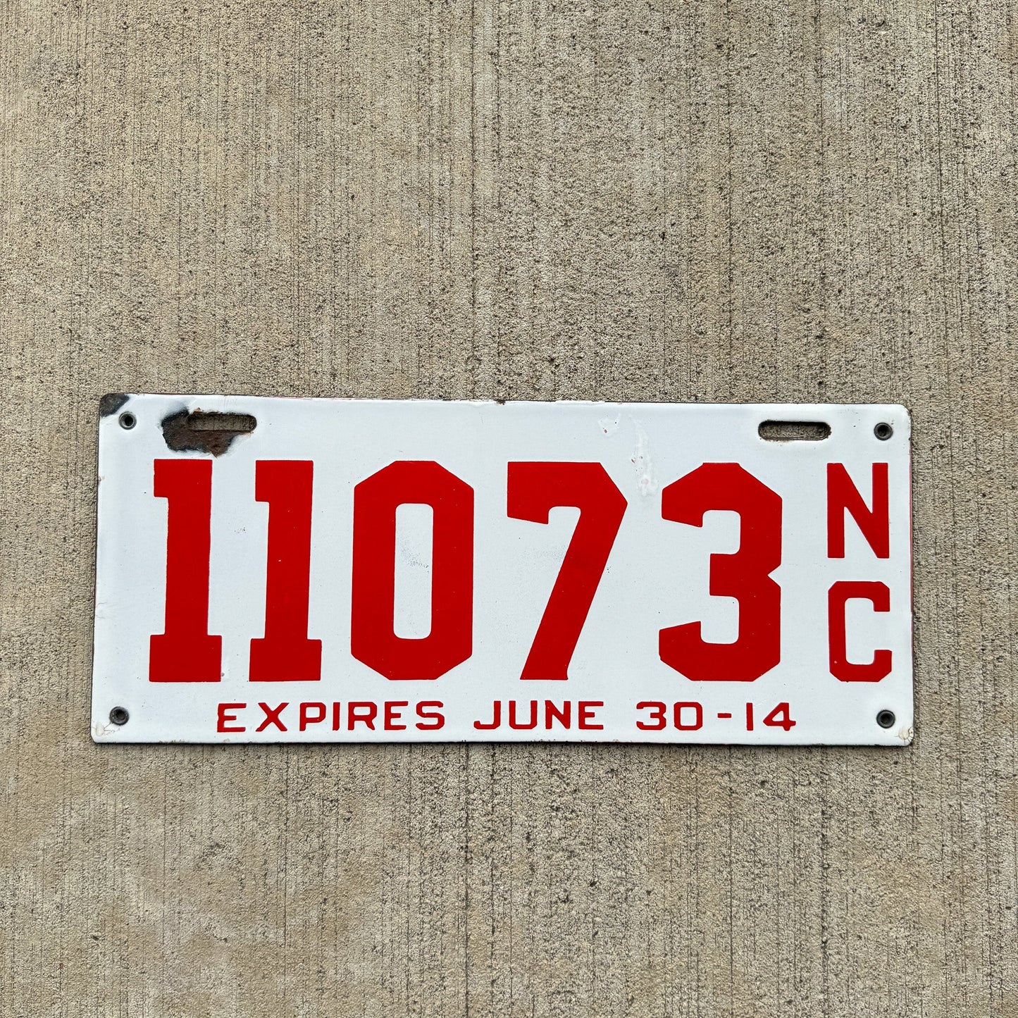 Photo of a 1914 North Carolina Porcelain License Plate Auto Tag Garage Decor Vintage High Quality Glossy 11073 with original patina