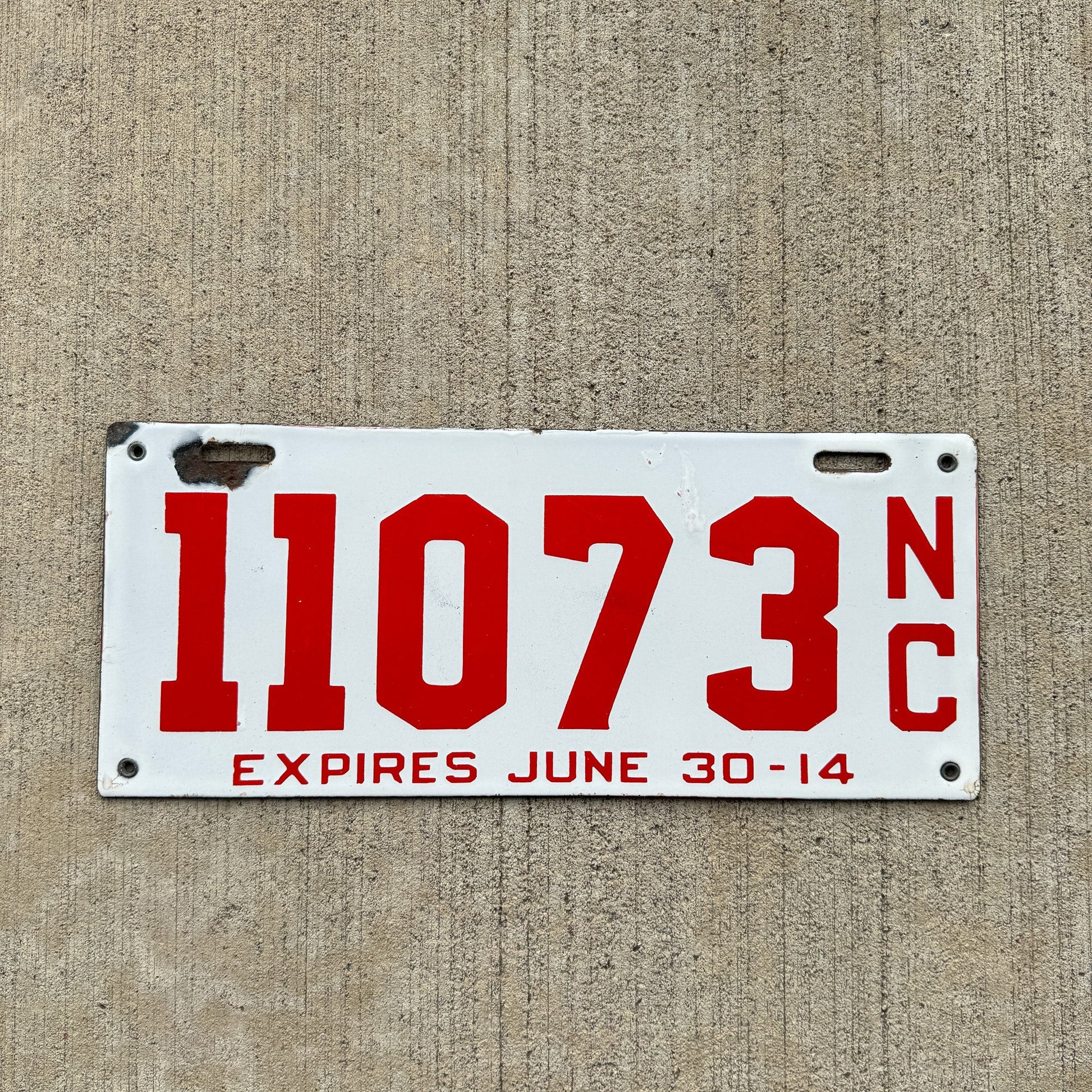 Photo of a 1914 North Carolina Porcelain License Plate Auto Tag Garage Decor Vintage High Quality Glossy 11073 with original patina