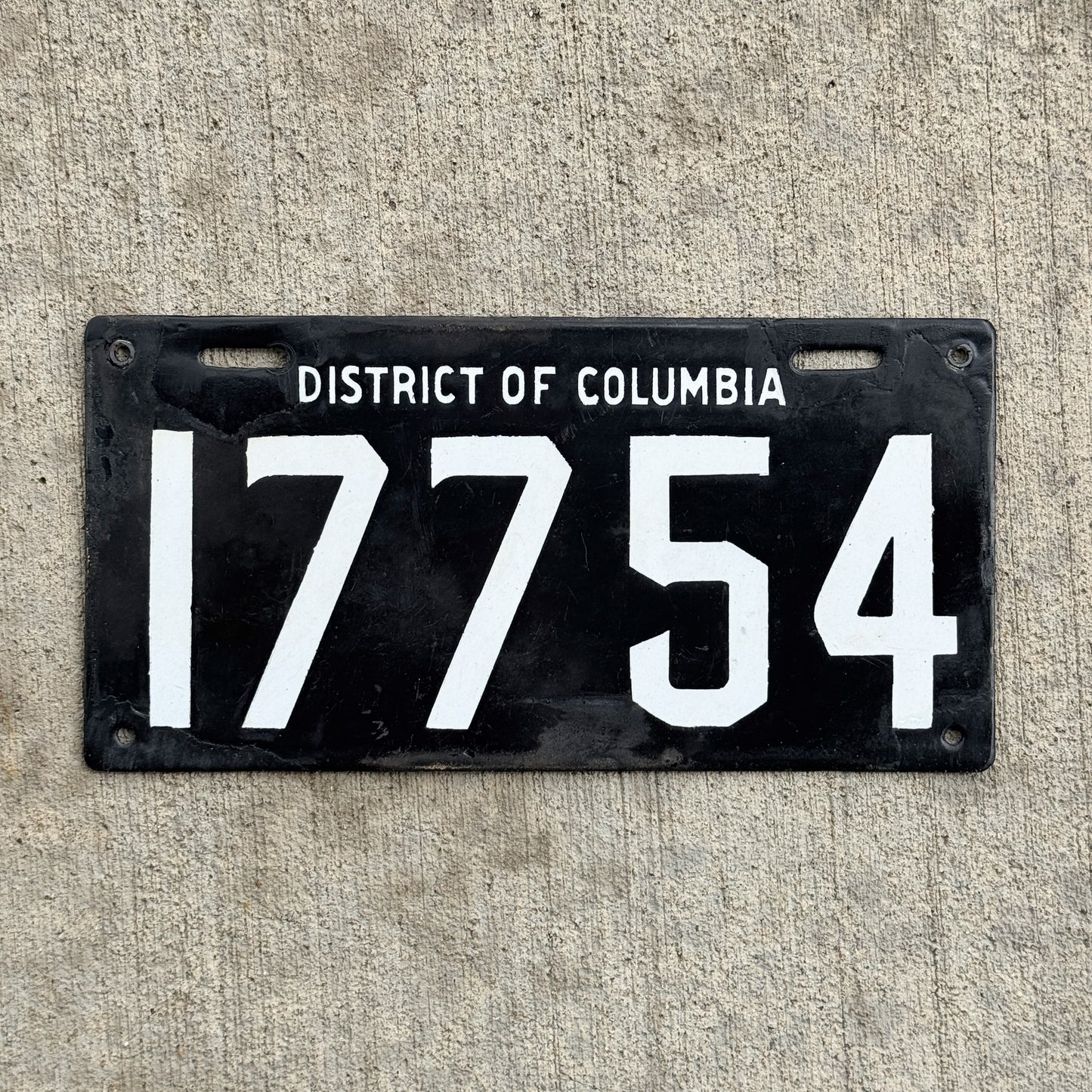 Photo of a 1914 Washington DC Porcelain License Plate Auto Tag Garage Decor Vintage Small Font 17754 with original patina