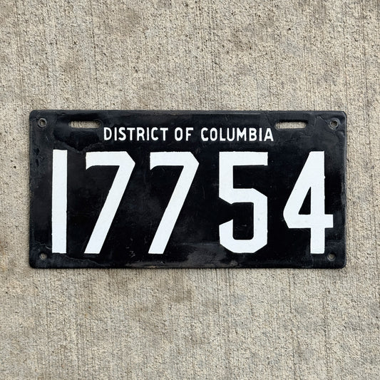 Photo of a 1914 Washington DC Porcelain License Plate Auto Tag Garage Decor Vintage Small Font 17754 with original patina