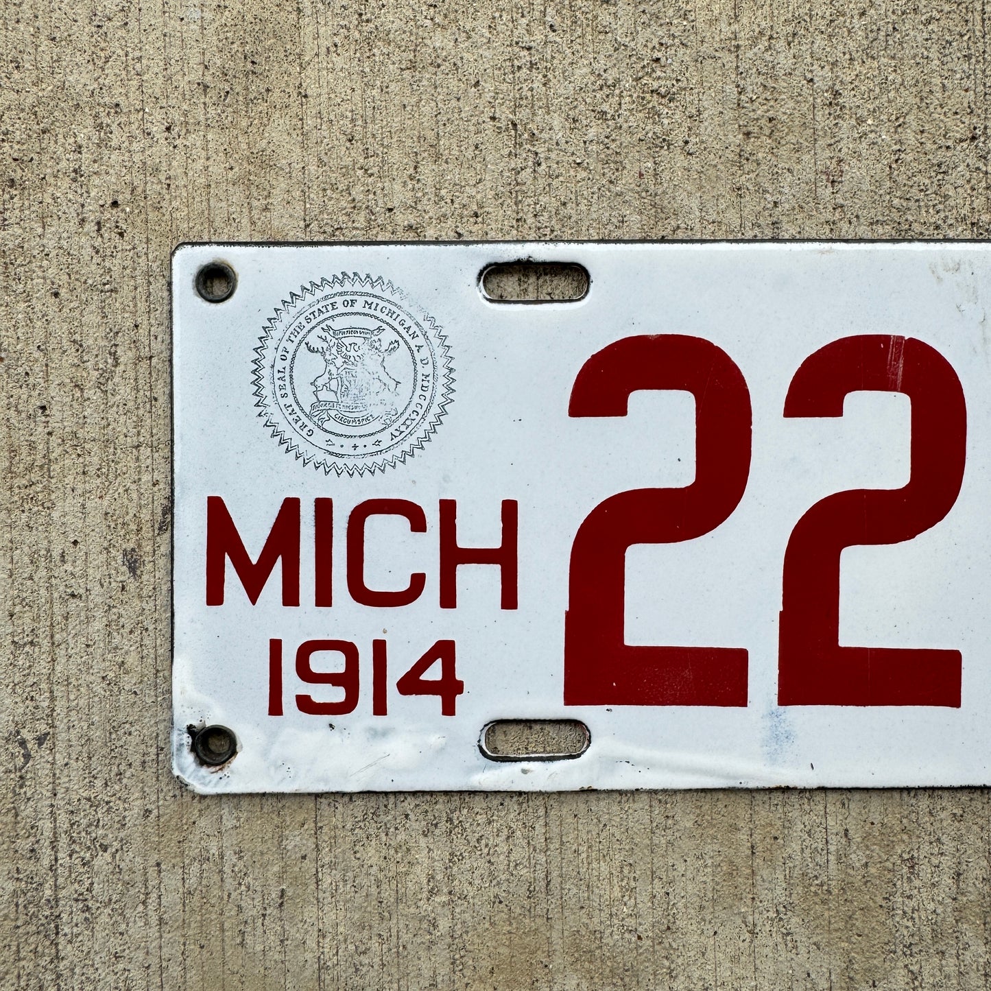 1914 Michigan Porcelain License Plate Auto Tag High Quality 22097