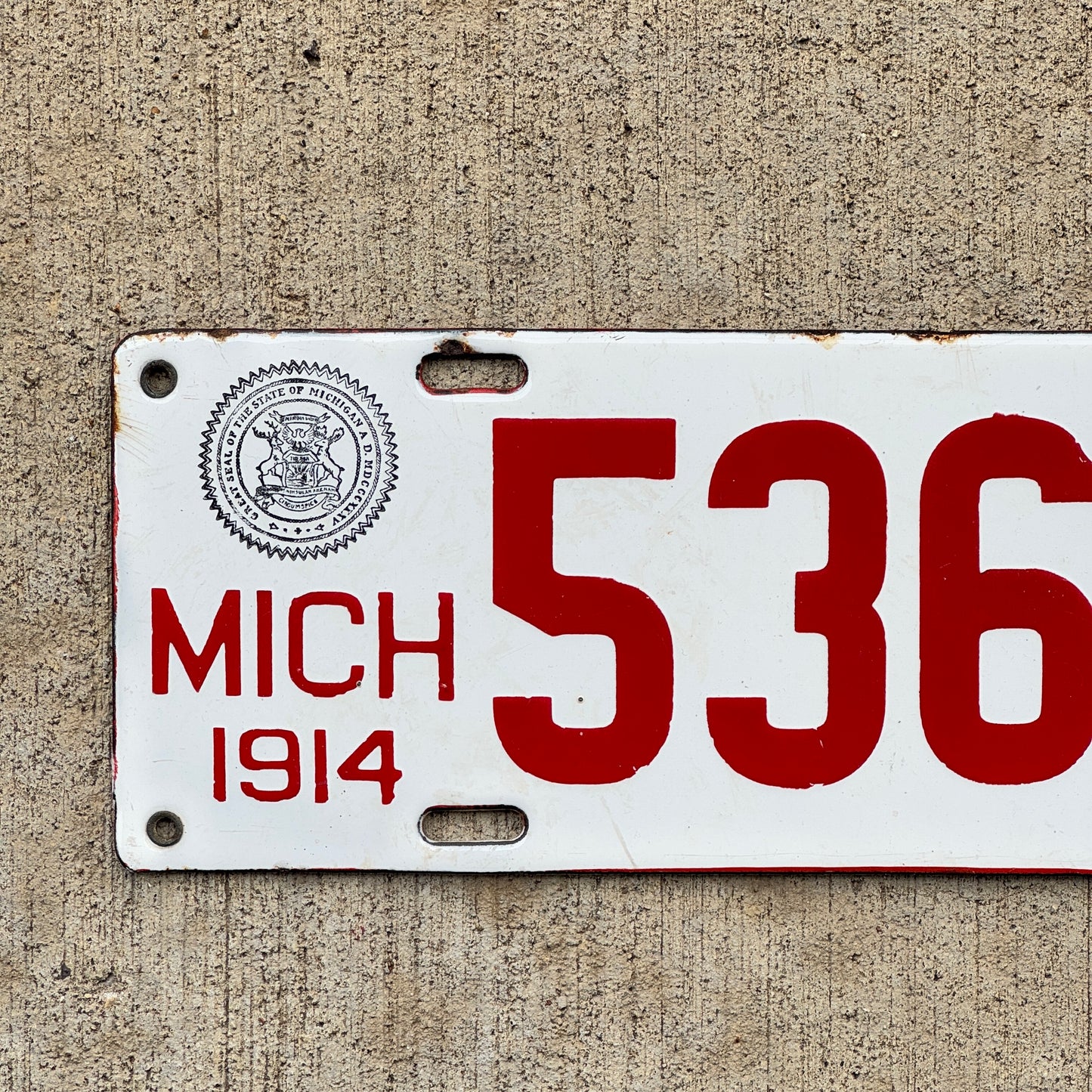 1914 Michigan Porcelain License Plate Auto Tag High Quality 53679