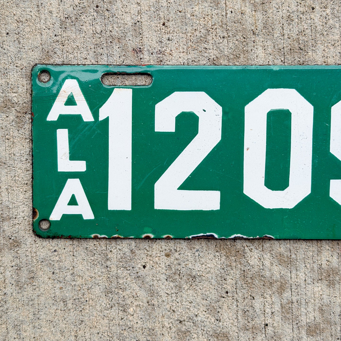 Photo of a 1915 Alabama Porcelain License Plate Auto Tag Garage Decor Vintage ALPCA Archive Example 12097 with original patina