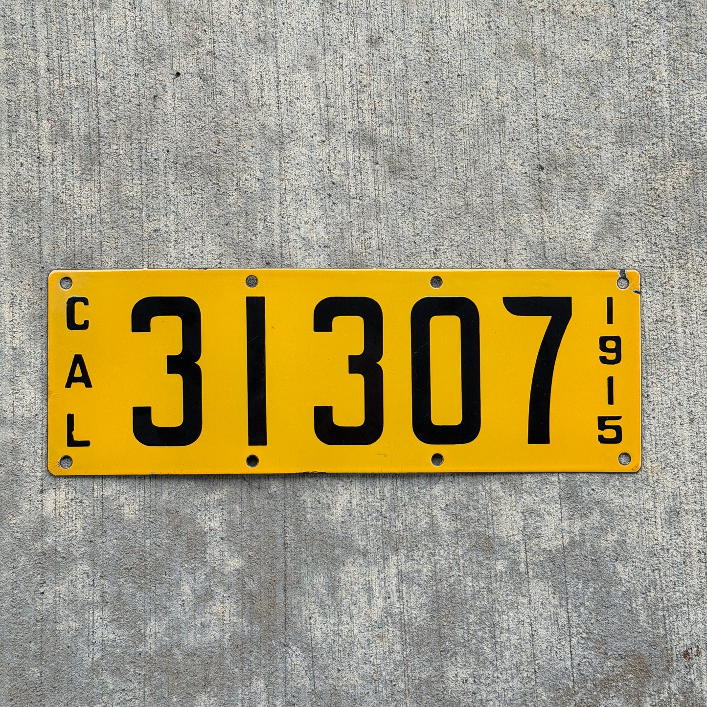 Photo of a 1915 California Porcelain License Plate Auto Tag Garage Decor Vintage High Quality 31307 with original patina