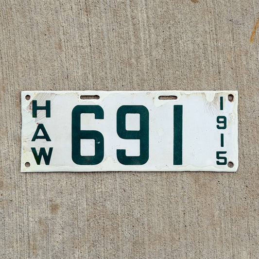 Photo of a 1915 Hawaii Porcelain License Plate Auto Tag Garage Decor Vintage Hawaii County 691 with original patina