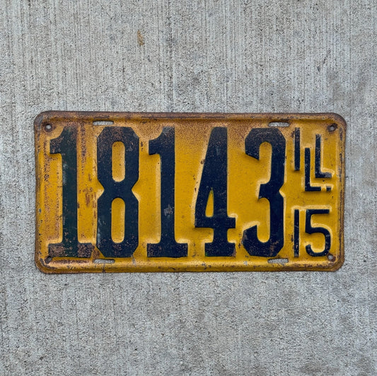 Photo of a 1915 Illinois License Plate Auto Tag Garage Decor Vintage 18143 with original patina