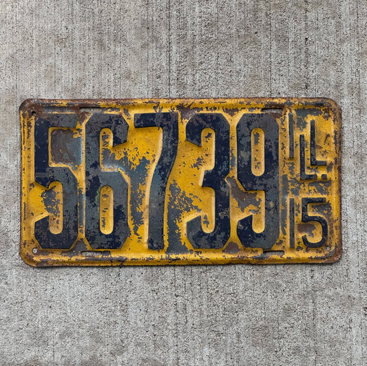 Photo of a 1915 Illinois License Plate Auto Tag Garage Decor Vintage 56739 with original patina
