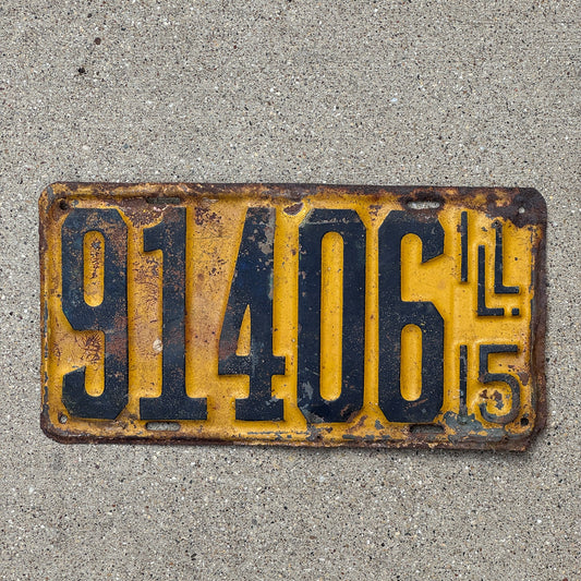 Photo of a 1915 Illinois License Plate Auto Tag Garage Decor Vintage Large Plate 91406