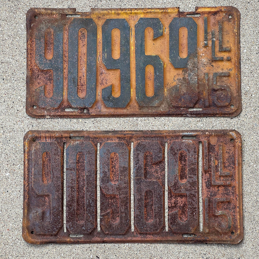 Photo of a 1915 Illinois License Plate Pair Auto Tag Garage Decor Vintage Large Plate 90969