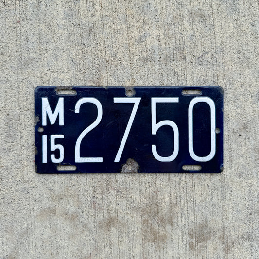 Photo of a 1915 Massachusetts Motorcycle License Plate Auto Tag Garage Decor Vintage High Quality 2750 with original patina
