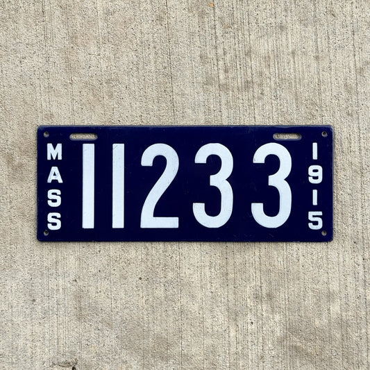 Photo of a 1915 Massachusetts Porcelain License Plate Auto Tag Garage Decor Vintage High Quality 11233 with original patina