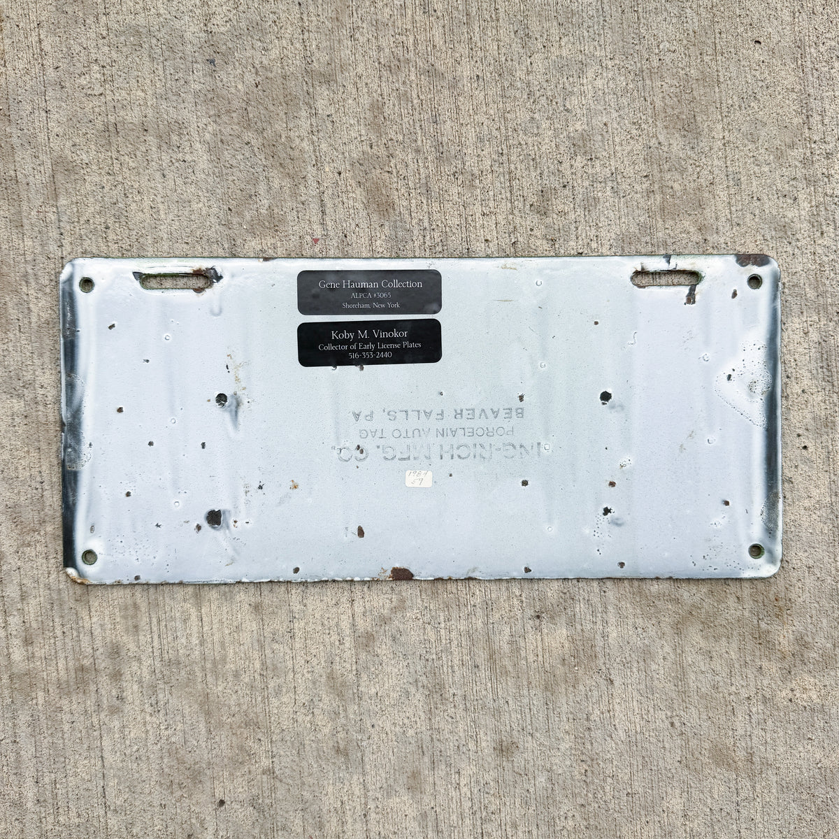 Photo of a 1915 New Hampshire Porcelain Dealer License Plate Auto Tag Garage Decor Vintage High Quality A 261 C with original patina