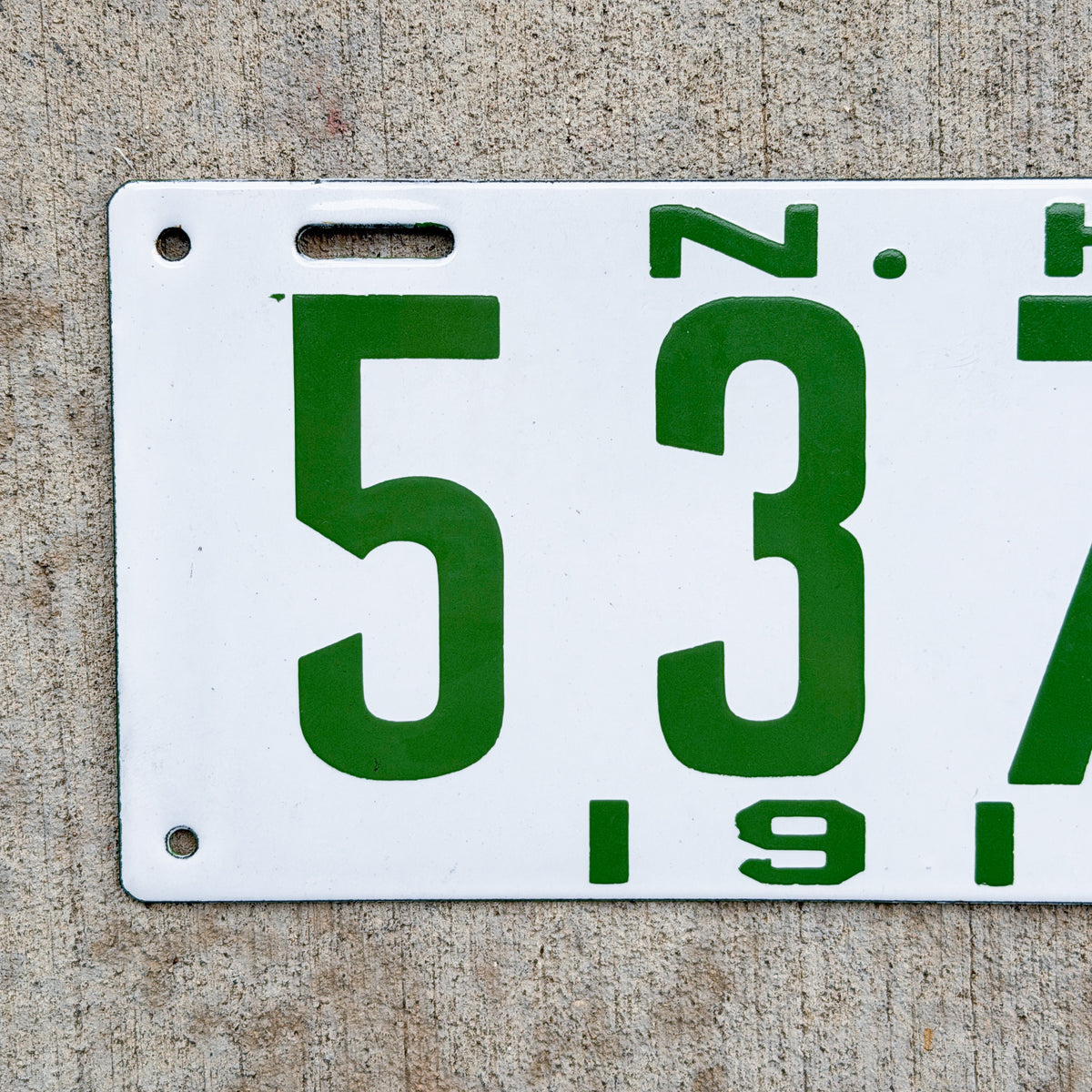 Photo of a 1915 New Hampshire Porcelain License Plate Auto Tag Garage Decor Vintage High Quality 5373 with original patina