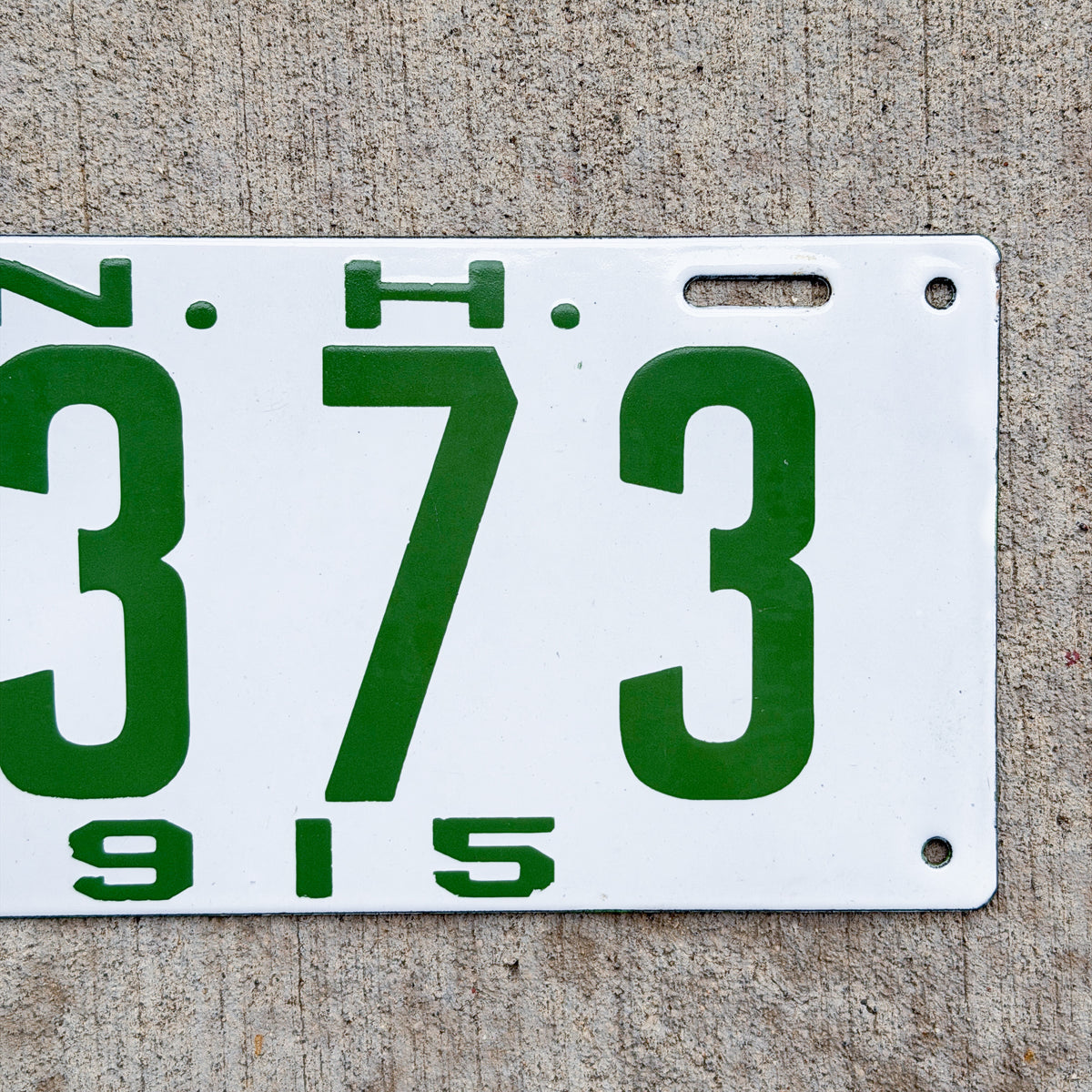 Photo of a 1915 New Hampshire Porcelain License Plate Auto Tag Garage Decor Vintage High Quality 5373 with original patina