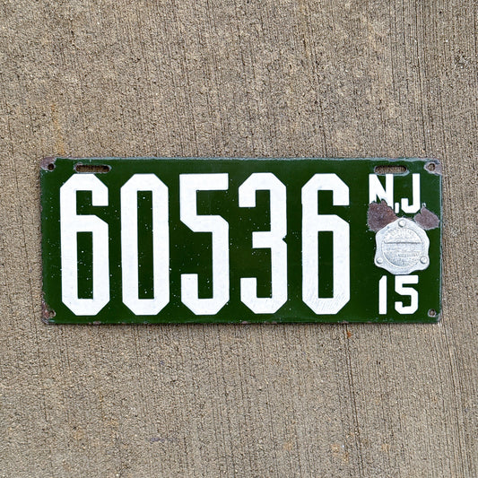 Photo of a 1915 New Jersey License Plate Auto Tag Garage Decor Vintage 60536 with original patina