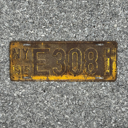 Photo of a 1915 New York License Plate Auto Tag Garage Decor Vintage E3081