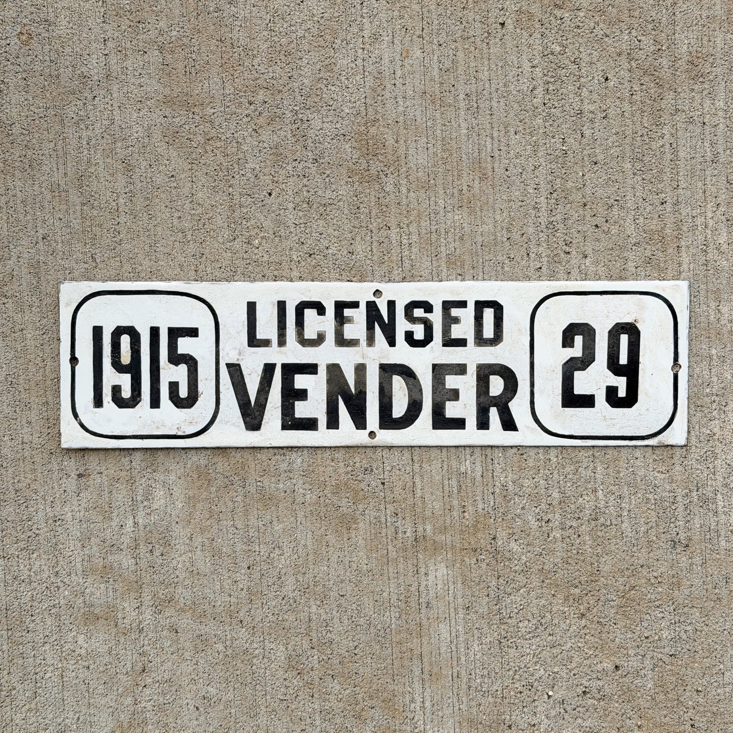 Photo of a 1915 New York Porcelain Vender License Plate Auto Tag Garage Decor Vintage 29 with original patina