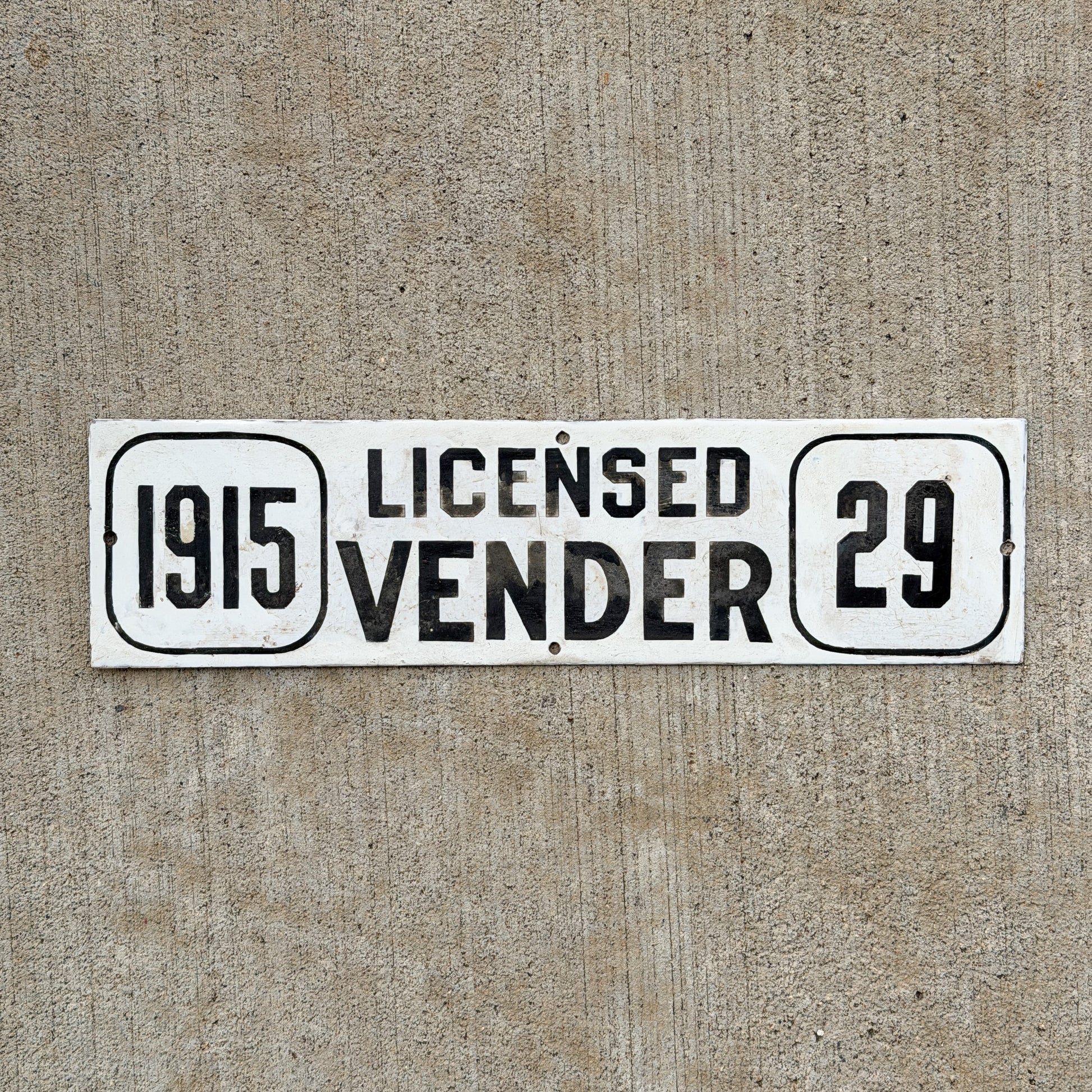 Photo of a 1915 New York Porcelain Vender License Plate Auto Tag Garage Decor Vintage 29 with original patina