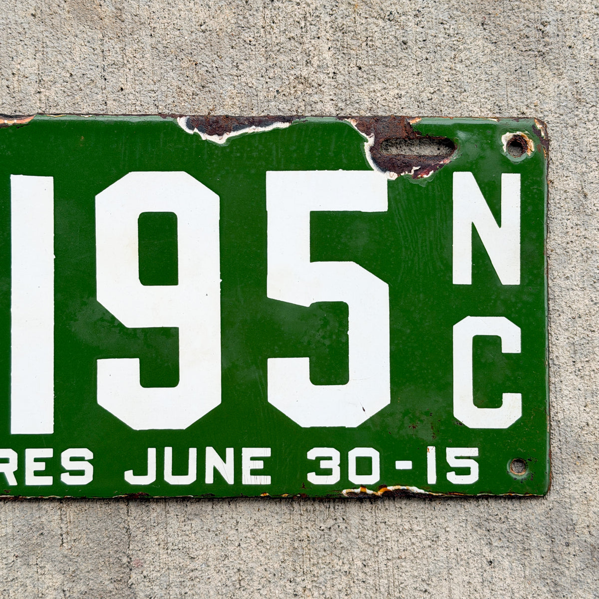 Photo of a 1915 North Carolina Porcelain Dealer License Plate Auto Tag Garage Decor Vintage 195 with original patina