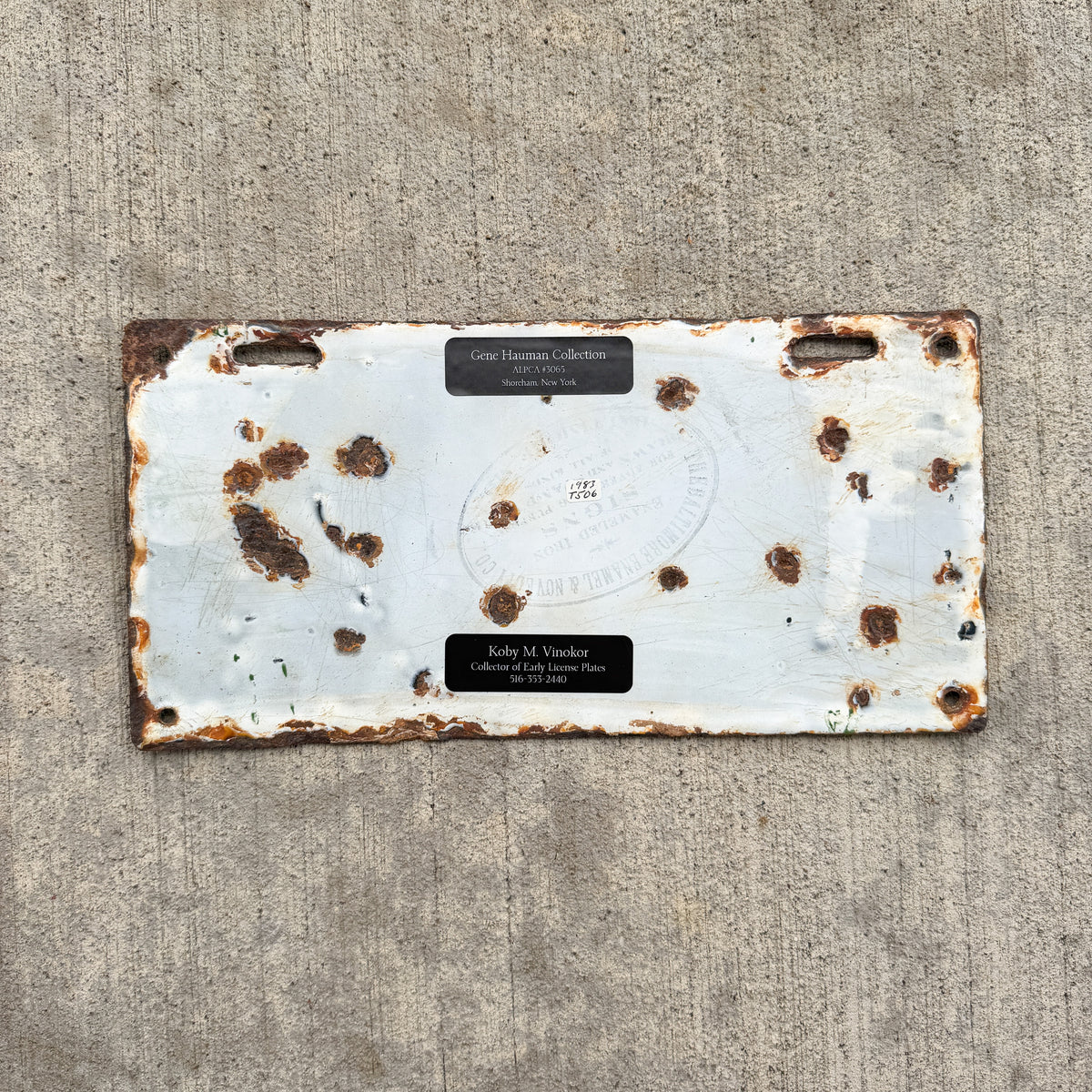 Photo of a 1915 North Carolina Porcelain Dealer License Plate Auto Tag Garage Decor Vintage 195 with original patina